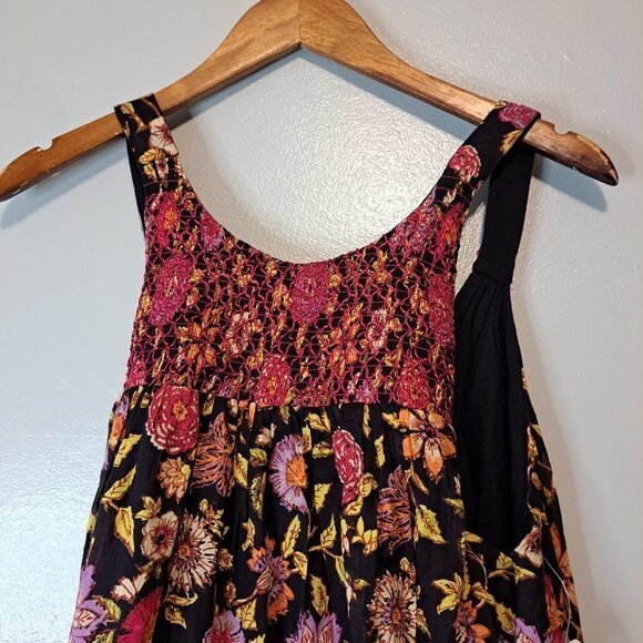 Free People Oh Baby Floral Print Minidress Black Pink Embroidered‎ Smocked Small - Picture 7 of 12